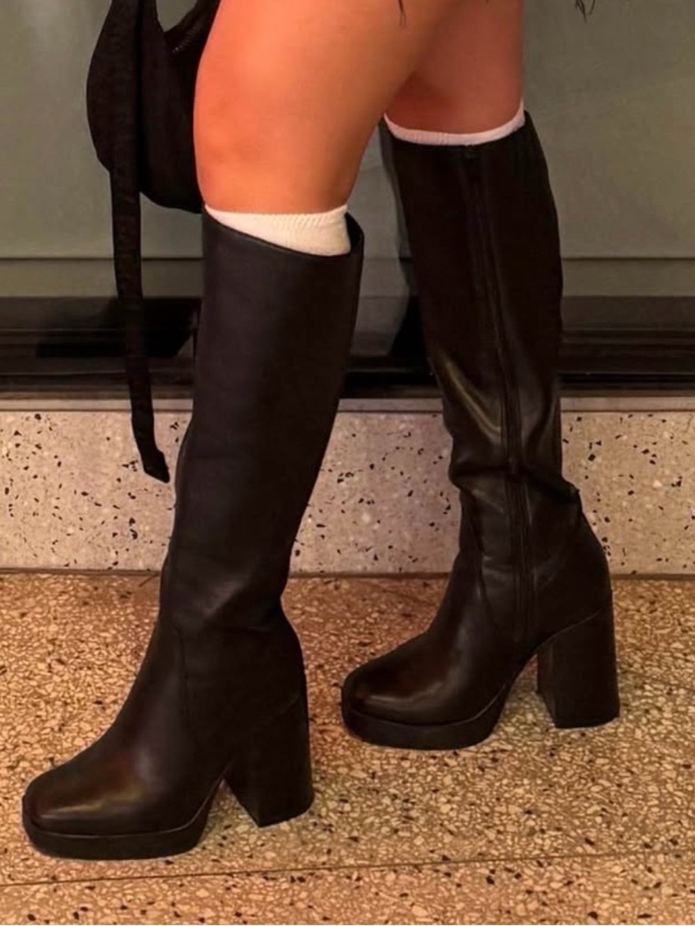 Aldo Black Leather Over-the-Knee Block Heel Boots